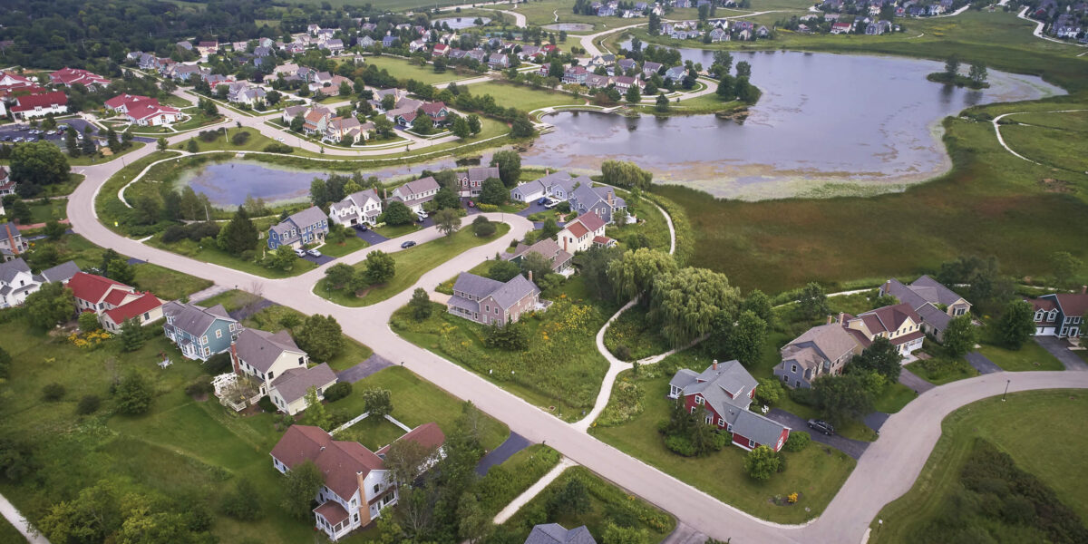 Neighborhood backing up to large pond