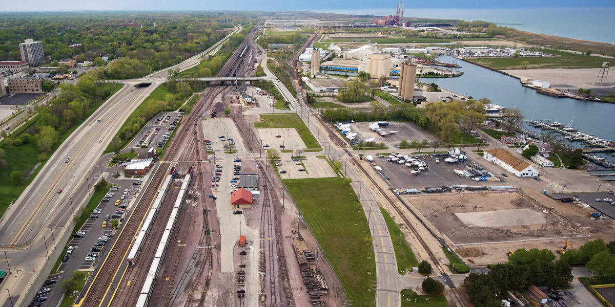 Train station by side of the highway